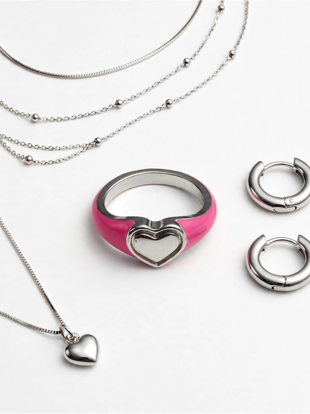 Pink Heart Enamel Ring